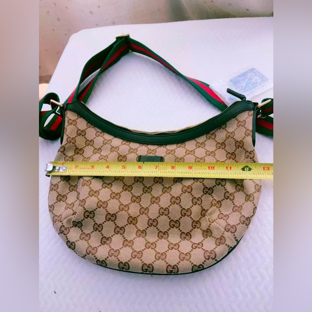 Gucci‎ GG canvas half moon hobo crossbody bag signature red and green web strap - Picture 12 of 16